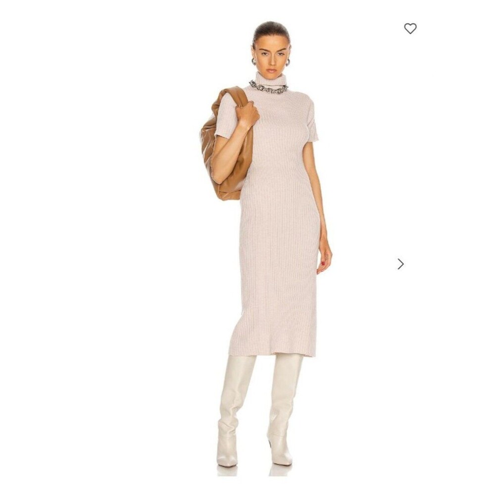 Staud Lilou Knit Dress Ribbed Light Oatmeal Womens Sz S NWOT Stretch Minimalist